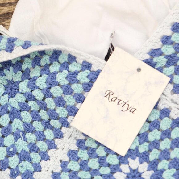 NWT Raviya Womens Plus Size Crochet Flounce-Hem Cover Up 76613X White / Blue 2X - Picture 6 of 8